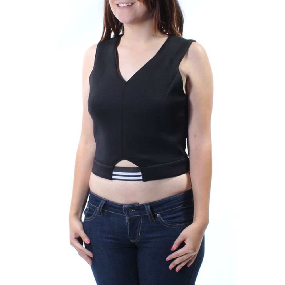 KIIND OF Womens Black Sleeveless V Neck Crop Top Size: S